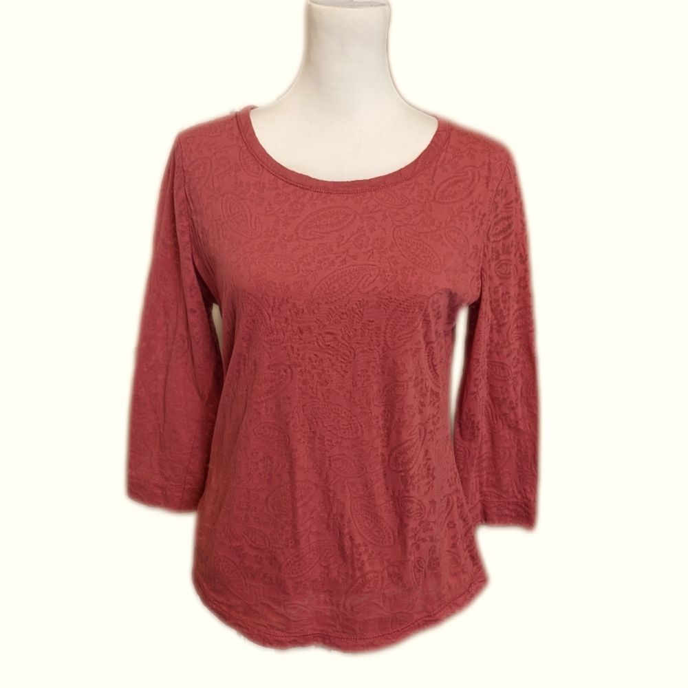Lauren Ralph Lauren coral pink sheer long sleeve tee t-shirt, lined, M